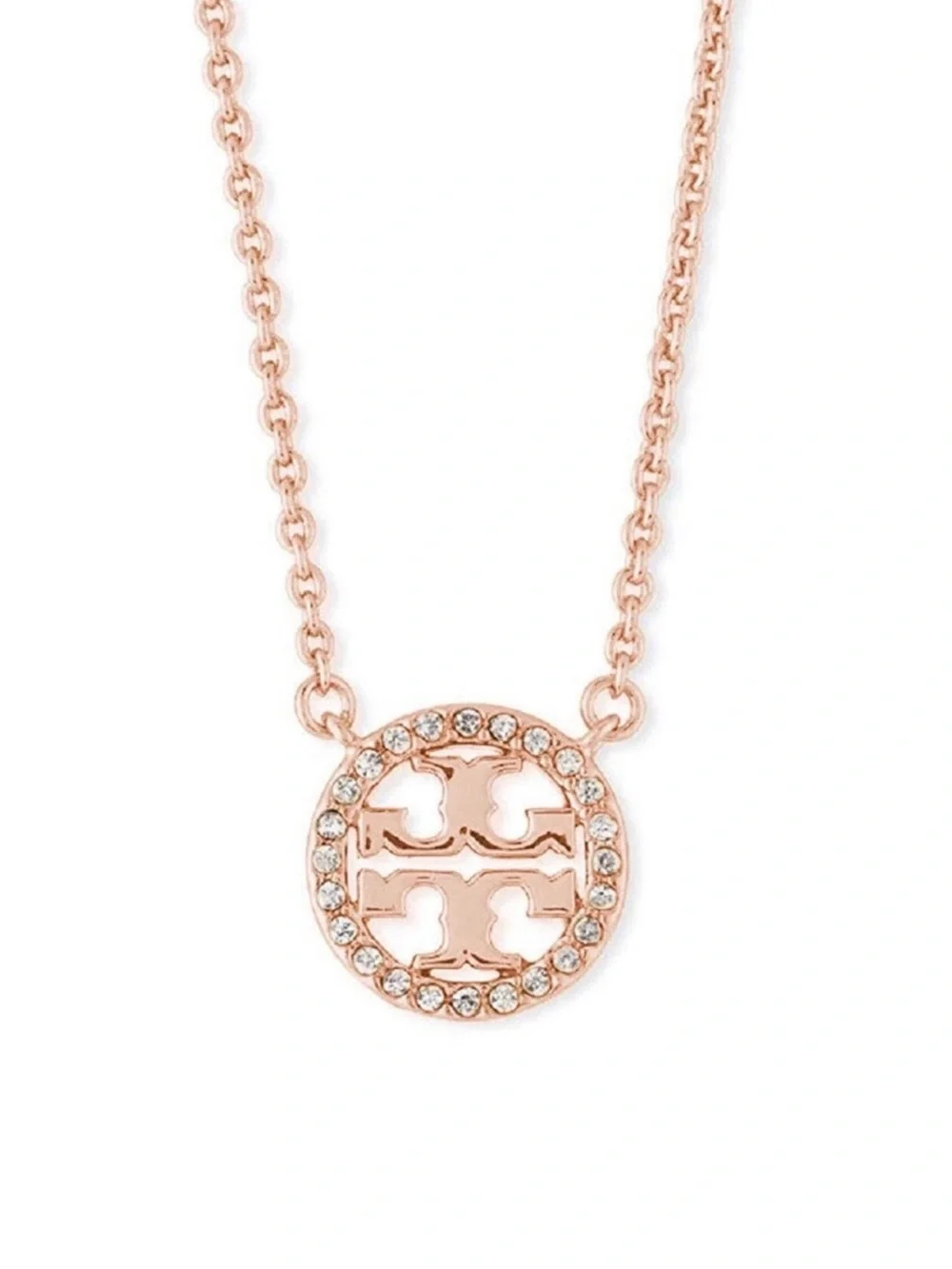 TORY BURCH • Rose Gold Delicate Crystal Logo Miller Necklace